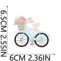 Detailed view of embroidered bicycle patch with colorful flowers and size dimensions - Retro Bicycle (X10HL-086-03)
