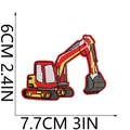 Detailed dimensions of red excavator embroidered iron-on patch for kids - Red & Yellow Excavator (W9WJ-095-06)