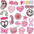 Pink cartoon embroidery patch set with butterfly heart rainbow designs - Pink Series Patch Set (W9HD-170-YT) / 20 Pieces Set
