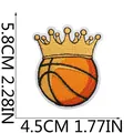 Detailed view of basketball crown embroidery patch showing dimensions 5.8cm by 4.5cm. - Crowned Basketball Design (C22LQ-095-17)