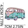 Detailed view of cartoon bus embroidery patch with dimension measurements 7cm x 4.5cm - Retro Cartoon Bus (X10HL-12-04)