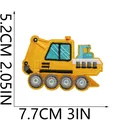 Detailed embroidered yellow excavator patch for kids clothing with size measurements - Yellow Excavator (W9WJ-12-04)