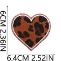 Leopard print heart embroidery patch with pink glitter border dimensions 6.4x6cm - Large Heart (C26BW-12-02) / 6x6.4cm / Red Leopard