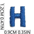 Detailed dimensions and size specifications for a mini blue embroidered letter H patch - Letter H