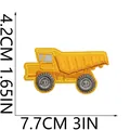 Detailed yellow dump truck embroidered iron-on patch for kids, size 3x1.65 inches. - Yellow Dump Truck (W9WJ-095-03)