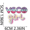 Detailed view of VSCO girl embroidered patch showing 5cm x 6cm dimensions - VSCO girl Text (X10HL-07-07)