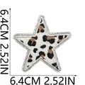 Macro view of leopard star patch showing 6.4cm dimension and glitter border - Large Star (C26BW-11-15) / 6.4x6.4cm / Silver Grey Leopard