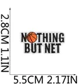 Detail view of the embroidered basketball patch with size 5.5cm x 2.8cm dimensions - Nothing But Net Text Style (C22LQ-066-20)