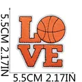 Close-up detail of orange basketball LOVE embroidered patch with 5.5cm dimension lines - LOVE Basketball Text Style (C22LQ-095-12)