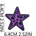 Close-up detail of purple leopard print star embroidered patch with 6.4cm size label - Large Star (C26BW-11-17) / 6.4x6.4cm / Purple Leopard