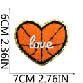 Heart-shaped basketball chenille patch with love embroidery, 7x6cm product size details - Heart Basketball Pattern (C22LQ-11-02)