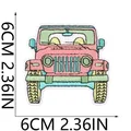 Detailed view of pink cartoon off-road vehicle embroidered patch with 6cm dimensions - Cartoon Off-road Vehicle (X10HL-125-14)
