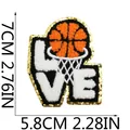 Detailed close-up of basketball LOVE chenille embroidery patch with 7x5.8cm size. - Basketball LOVE Pattern (C22LQ-13-01)