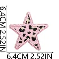 Detailed pink leopard star embroidery patch showing dimensions 6.4cm and 2.52in - Large Star (C26BW-11-14) / 6.4x6.4cm / Pink Leopard Print
