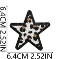 Close-up detail of leopard print five-pointed star embroidery patch measuring 6.4cm - Large Star (C26BW-11-12) / 6.4x6.4cm / Brown Leopard