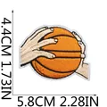 Detailed macro view of the basketball embroidered patch showing dimensions in CM and IN units - Hands Holding Basketball (C22LQ-095-21)