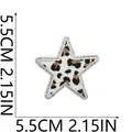 Detailed view of a leopard print star patch with silver glitter border and 5.5cm size. - Small Star (C26BW-088-18) / 5.5x5.5cm / Silver Grey Leopard