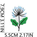 Vista dettagliata delle dimensioni della toppa ricamata a fiore blu per decorazione DIY - Fiore Blu con Foglie Verdi (X19HD-08-18)