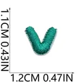 Detailed size dimensions for mini teal letter V embroidered iron-on DIY patch sticker - Letter V (Blue)