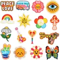 Set of 16 colorful hippie summer embroidery patches with rainbow and bus designs - Summer/Hippie Style (X10HL-166-YT) / 16 Pieces Pack