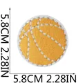 Detailed view of basketball embroidery iron-on patch with 5.8cm size dimensions - Standard Basketball Pattern (C22LQ-095-09)