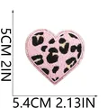 Pink leopard print embroidered heart patch with glitter border for clothing, 5.4 x 5 cm - Small Heart (C26BW-095-08) / 5x5.4cm / Pink Leopard
