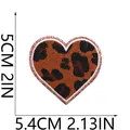 Leopard print heart embroidery patch with pink glitter border, 5.4x5cm size view - Small Heart (C26BW-095-09) / 5x5.4cm / Brown Leopard