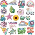 Vibrant summer theme embroidery patches set with rainbow and cactus motif designs - Summer Theme (X10HL-199-YT) / 20 Pieces Set