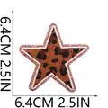 Fashionable leopard print star embroidery iron-on patch with pink glitter border 2.5 inch - Large Star (C26BW-11-11) / 6.4x6.4cm / Pink Leopard