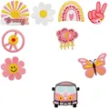 Diverse set of retro summer cartoon embroidery patches including rainbow and bus designs - Cartoon Summer Theme (X10HL-98-YT) / 9 Pieces Set