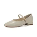 Cómodos zapatos Mary Jane beige de horma ancha con punta cuadrada y tacón ancho elegante - 36 / Ajuste regular / Albaricoque