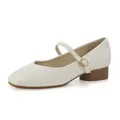 Chaussures Mary Jane blanches à bout carré avec un petit talon bloc marron élégant - 36 / Blanc Cassé (Standard)