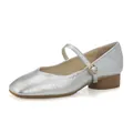 Chaussures Mary Jane argentées à bout carré français, coupe large avec bride boucle - 36 / Argent (Édition Standard)