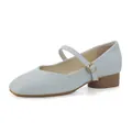 Chaussures Mary Jane bleu clair de style français à bout carré et talon épais bas - 36 / Bleu Clair (Édition Standard)