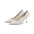 Side profile view of elegant silver glitter pointed-toe stiletto high heels for weddings - 32 / 4.5cm Heel Height / Silver