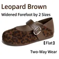 Leopard-Braun flache Mary Jane Schuhe für breite Füße, Damen Übergrößen Schuhe - 41 / Leopardenprint