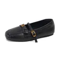 Zapatos planos Mary Jane negros tallas grandes 40-45 con elegante hebilla de rosa dorada - 40 (Largo del pie 250mm) / Zapatos Mary Jane (318-2) / Estilo Más Ancho / Negro