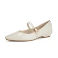 French vintage style beige Mary Jane flats with pointed toe and gold buckle strap - 35 / Regular Fit / Off White