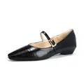 Classic black Mary Jane flat shoe with pointed toe and gold buckle detail - 35 / Regular Fit / Black