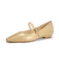 Elegant beige Mary Jane shoes for women featuring a pointed toe and gold buckle strap - 35 / Regular Fit / Khaki