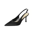 Elegant black satin pointed-toe slingback high heels with slender stiletto heel. - 32 / 4.50cm / Black