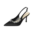 Eleganti décolleté slingback in raso nero con decorazione di fiori in strass - 38 / Raso / 4.50cm / Nero