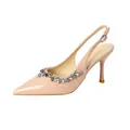 Eleganti décolleté slingback in vernice nude con catena di strass scintillanti raffinati - 38 / Pelle verniciata / 4.50cm / Rosa nude