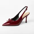 Eleganti décolleté slingback in vernice bordeaux con punta affusolata e bel fiocco - 38 / Tacco 4.5cm (Vestibilità Larga) / Borgogna