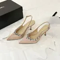Eleganti décolleté slingback in raso nude con lussuosi ornamenti in strass scintillanti - 38 / Raso Versione Regolare / 4.50cm / nudo