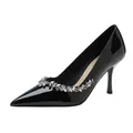 Elegante schwarze Lackleder-Pumps mit spitzer Zehenpartie und Strassbesatz für Hochzeiten - 38 / Schwarz 6.5cm (Breite Passform)