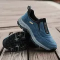 Blue suede men's outdoor leisure shoes featuring a non-slip thick sole and slip-on design - 39 / Dark Blue