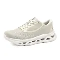 Lightweight breathable mesh men's sports shoes with hollow chunky sole in off-white - 40 / Beige