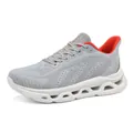 Men's grey breathable mesh running shoes with red lining and white chunky hollow sole - 40 / Gray-2