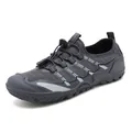Men's grey outdoor water shoes featuring breathable mesh and quick-dry elastic lacing - 37 / Gray